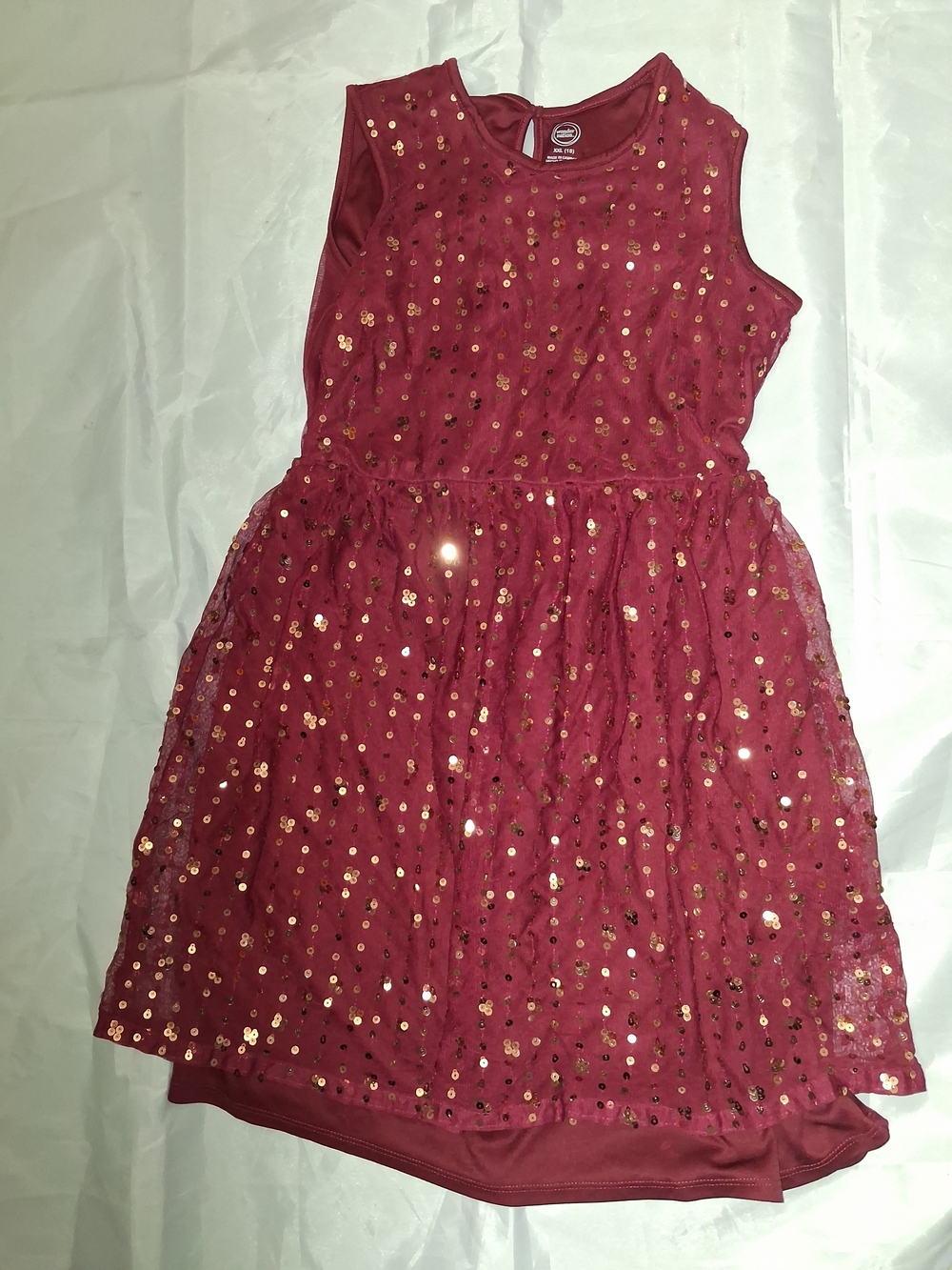 Girls' Sparkle Mesh Party Dress - Burgundy